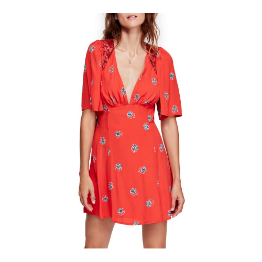Free People Womens Mockingbird Mini Dress Red